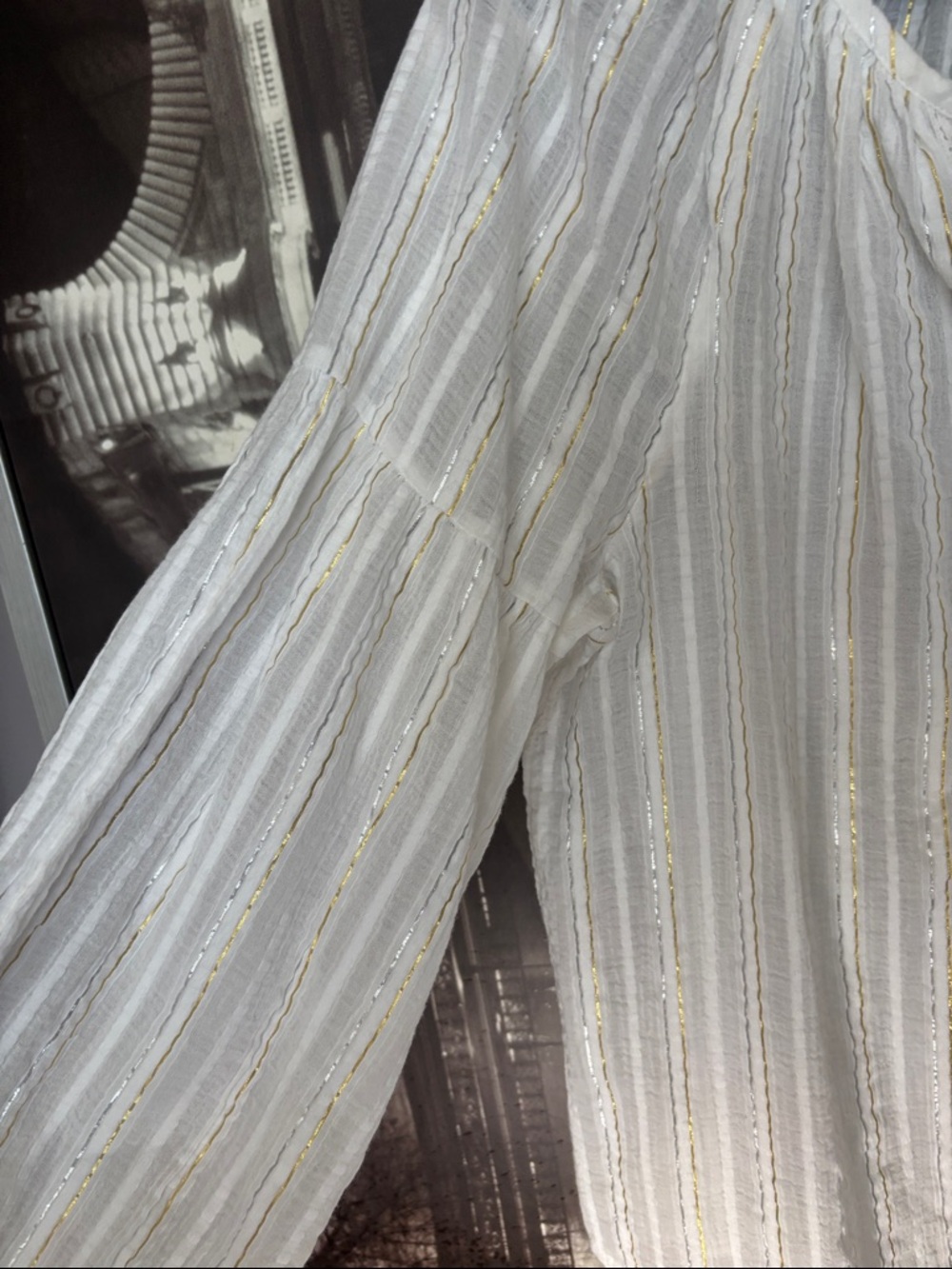 Boho GAP White Blouse with Gold Metallic Stripes - Picture 3 of 5